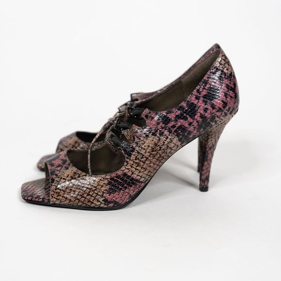 Ladies Nine West Pink Snake Skin Patterned Heels - Picture 5 of 6